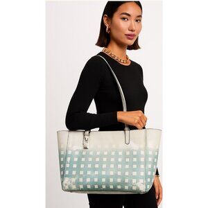 Coach Madison Gingham Leather tote blue purse bag